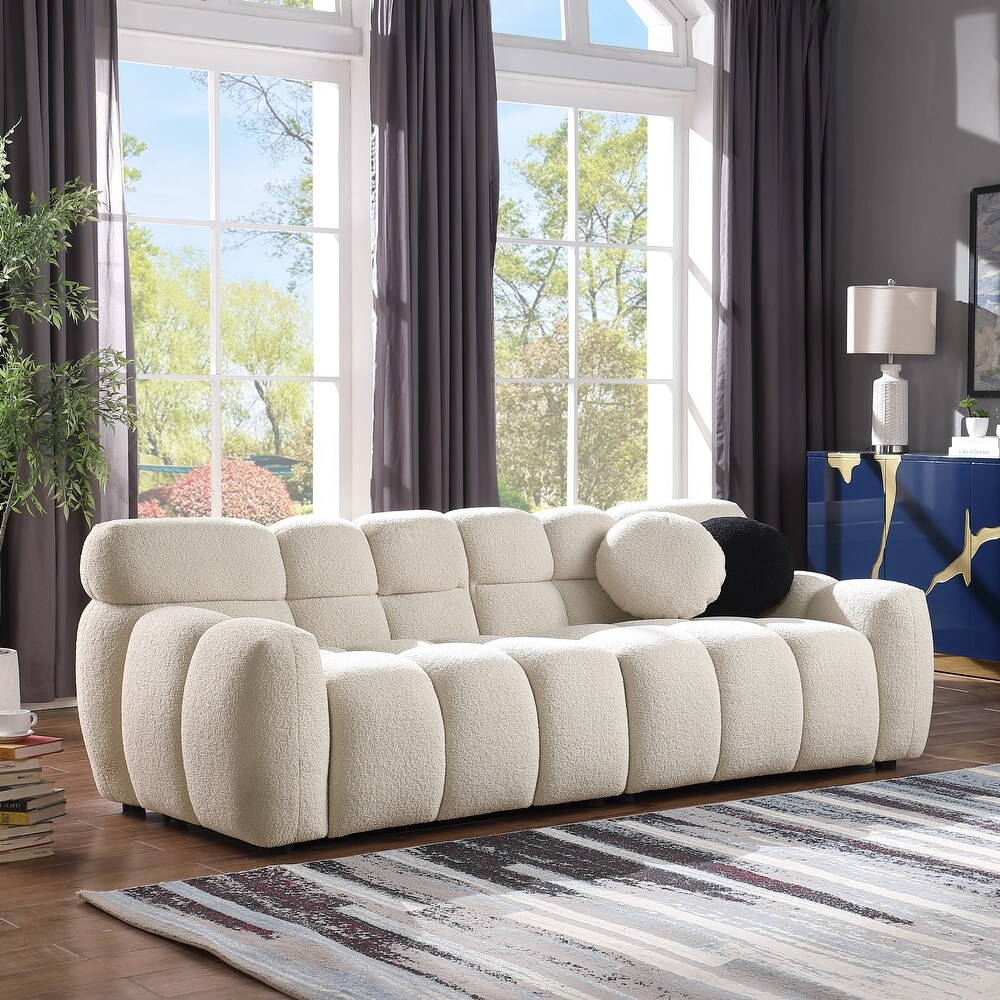 Beige Boucle Sectional Sofa Sets Marshmallow Loveseat Settee