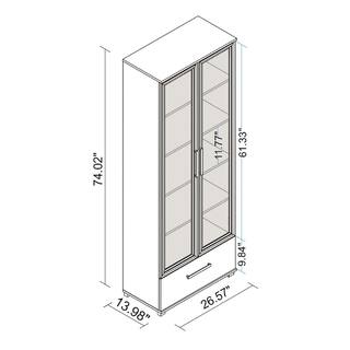 Manhattan Comfort Serra 71.85 in. White Faux Wood 5-shelf Standard Bookcase with Glass Door 75AMC6