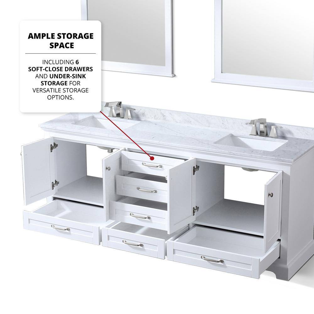 Lexora Dukes 80 in. W x 22 in. D White Double Bath Vanity without Top LD342280DA00000