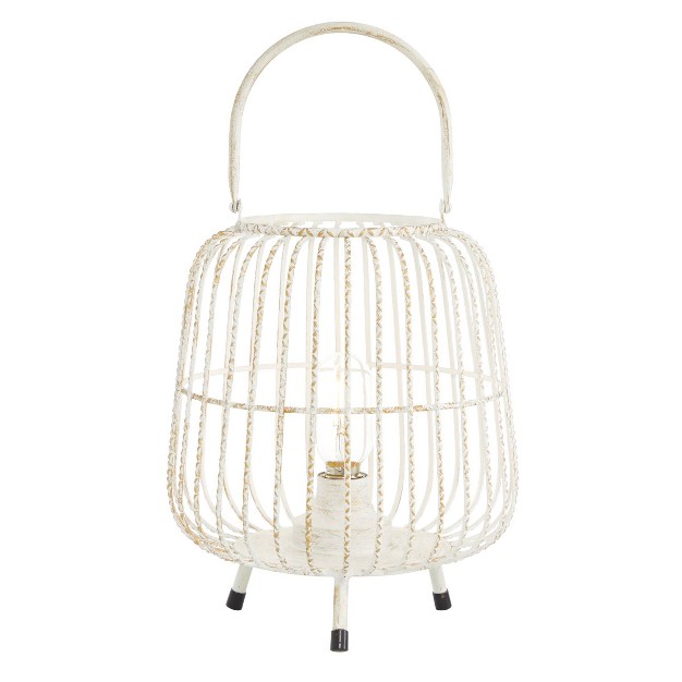 X 10 quot Modern Metal Caged Candle Holder With Led Light Bulb Center White Olivia amp May