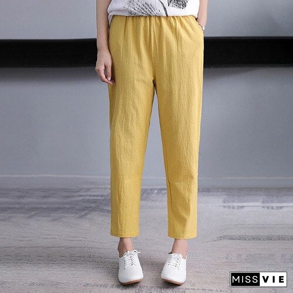 Women's Harem Pants Summer Vintage Cotton Linen Capri Pants Female Casual Loose Plus Size Ankle Length Mom Pant Woman Trousers