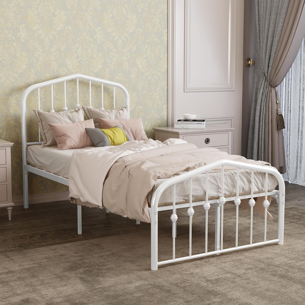 Goutwel Metal Platform Bed Frame with Vintage Headboard