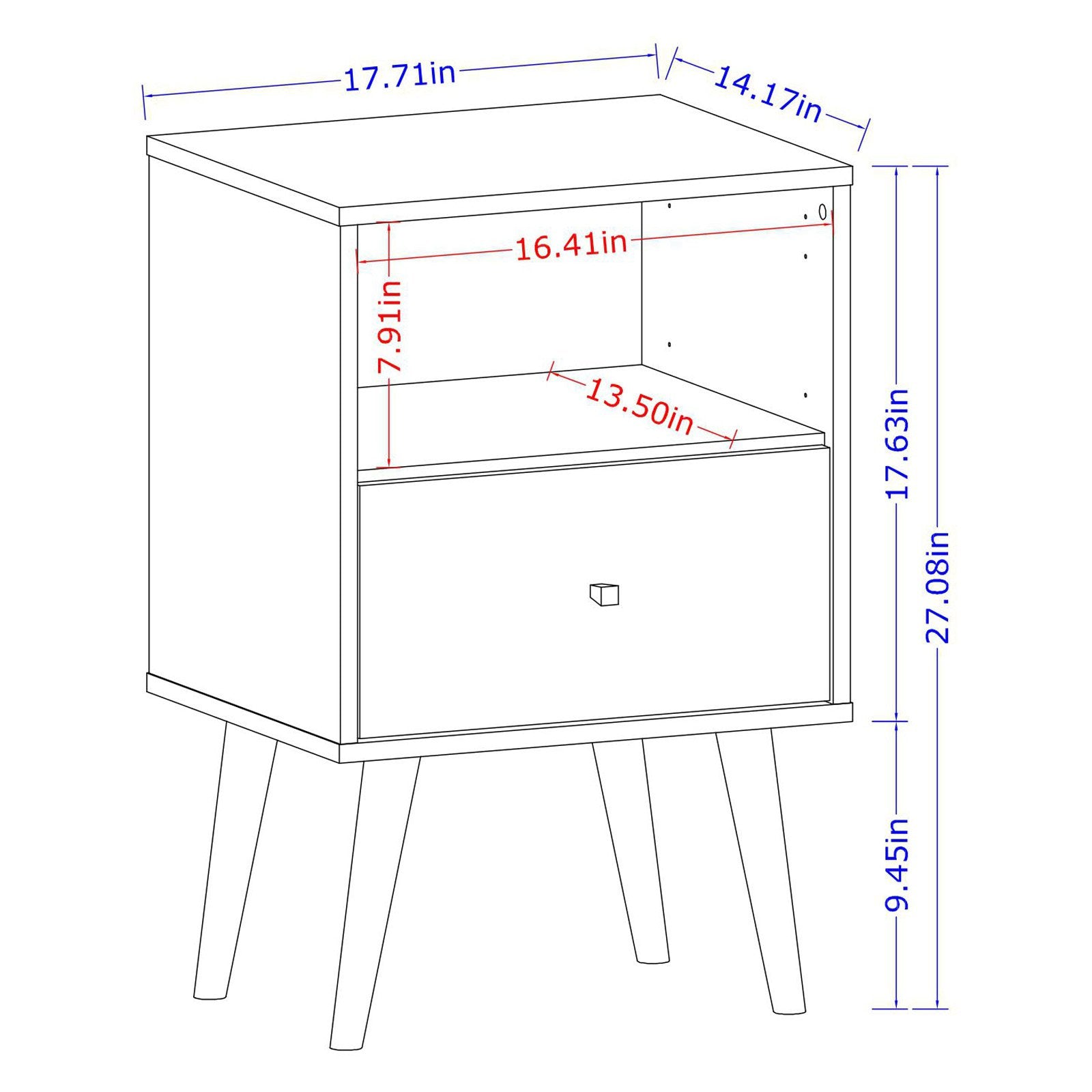 Manhattan Comfort Liberty Mid Century - Modern Nightstand 1.0 with 1 Cubby Space and 1 Drawer in White and Rustic Brown with Solid Wood Legs