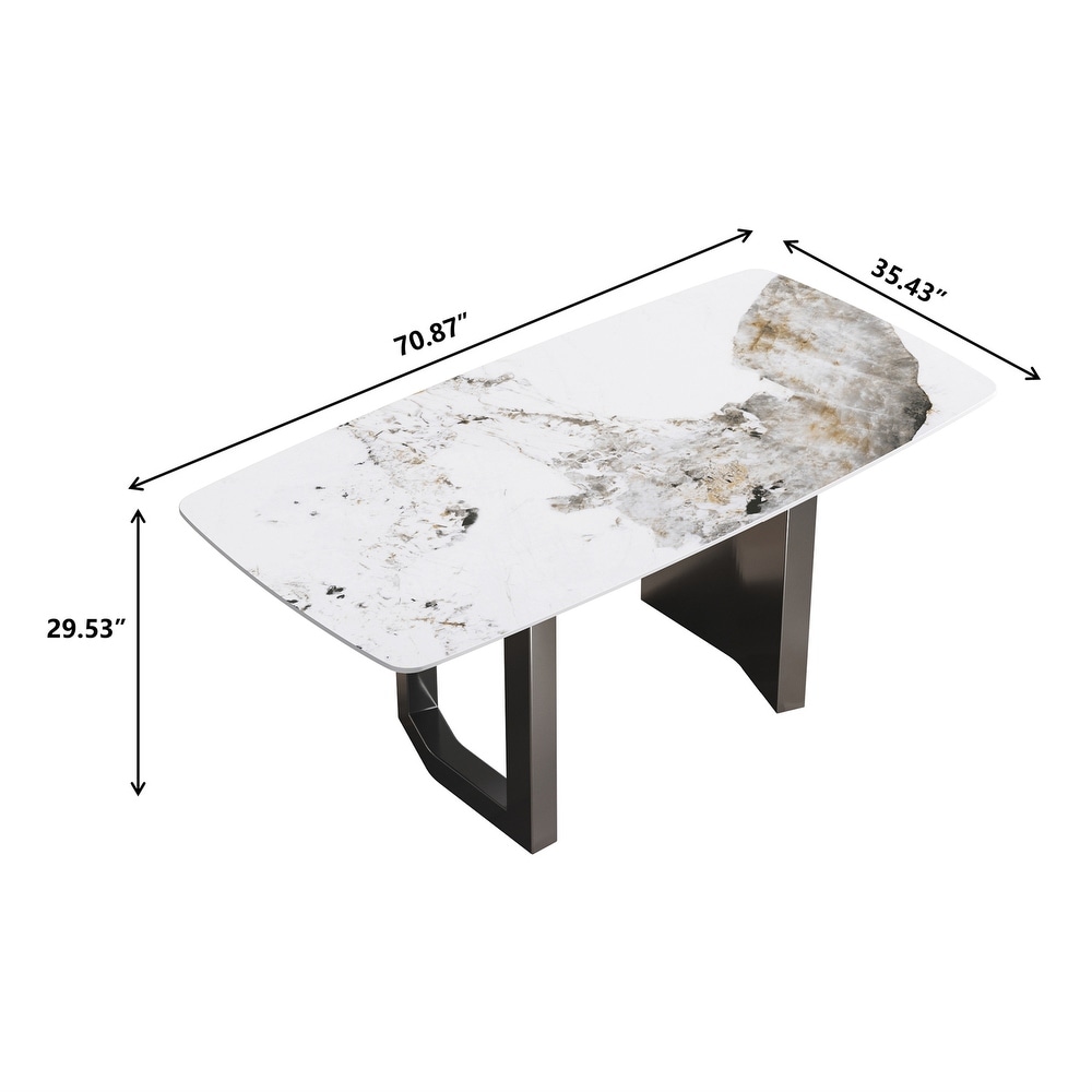 70 Inch Artificial Marble Stone Curved Metal Leg Dining Table for 6 8