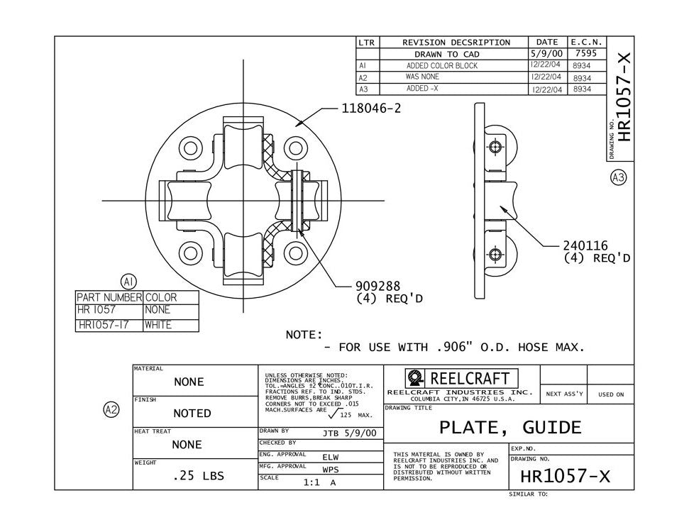 Reelcraft HR1057 - Hose Roller Guide， .63