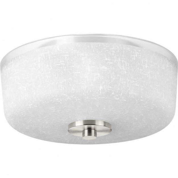 Progress Lighting Alexa Collection 2 light Flush Mount Brushed Nickel Textured White Linen Glass