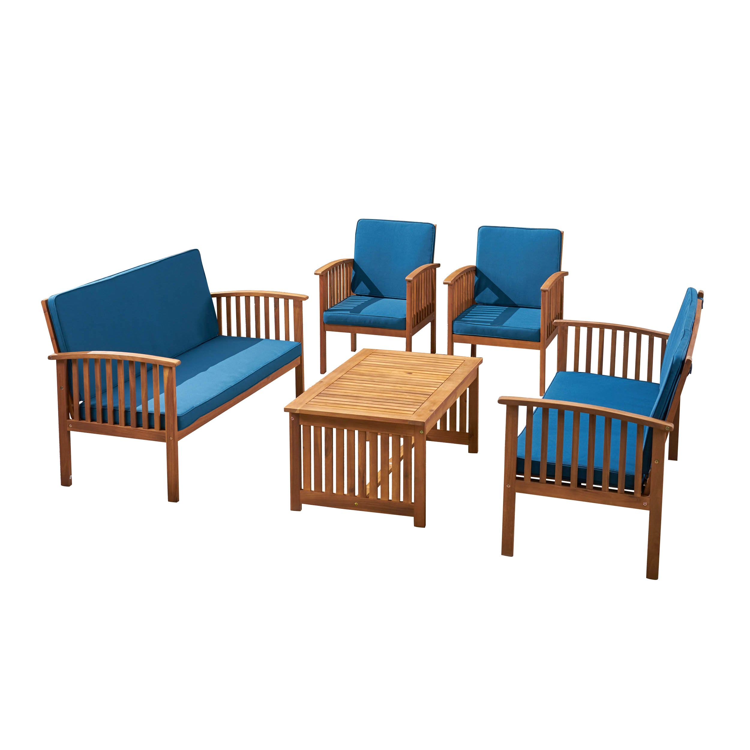 Beckley Outdoor Acacia Wood 6 Seater Conversation Set with Coffee Table