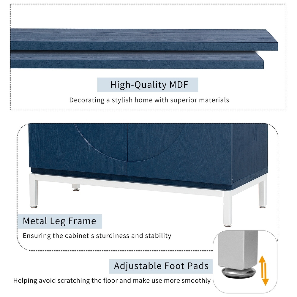 Simple Storage Cabinet Accent Sideboard with Solid Wood Veneer and Metal Leg Frame for Living Room  Entryway  Dining Room