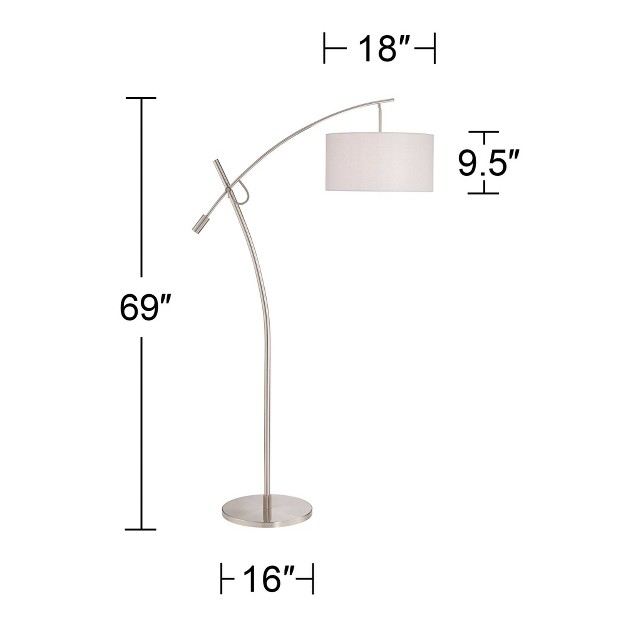 Tall Brushed Steel Adjustable Boom Off White Linen Drum Shade For Living Room Reading Office