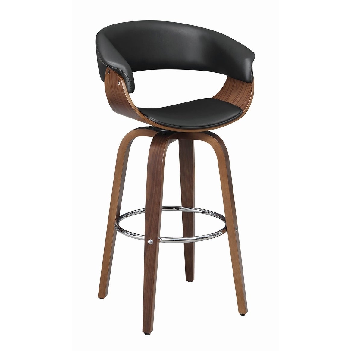 Leatherette Wooden Swivel Bar Stool with Spider Legs， Brown and Black