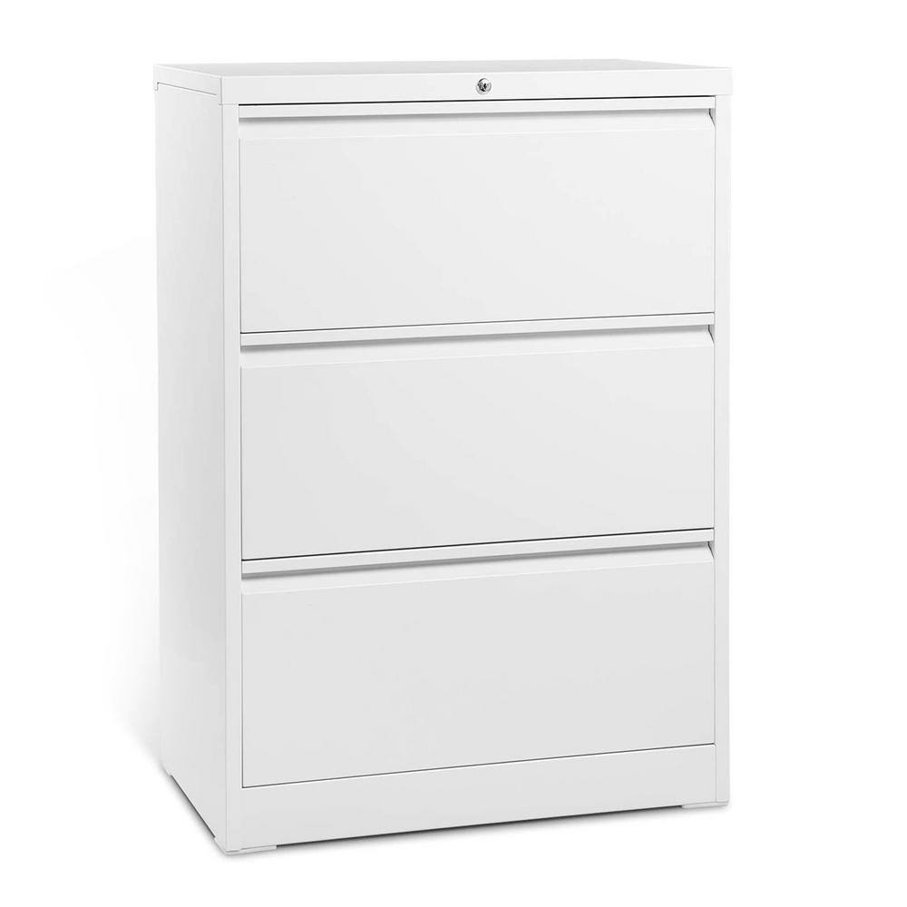 Aobabo White 3-Drawer Lateral File Cabinet with Lock for LetterLegal Size Paper ABX-1