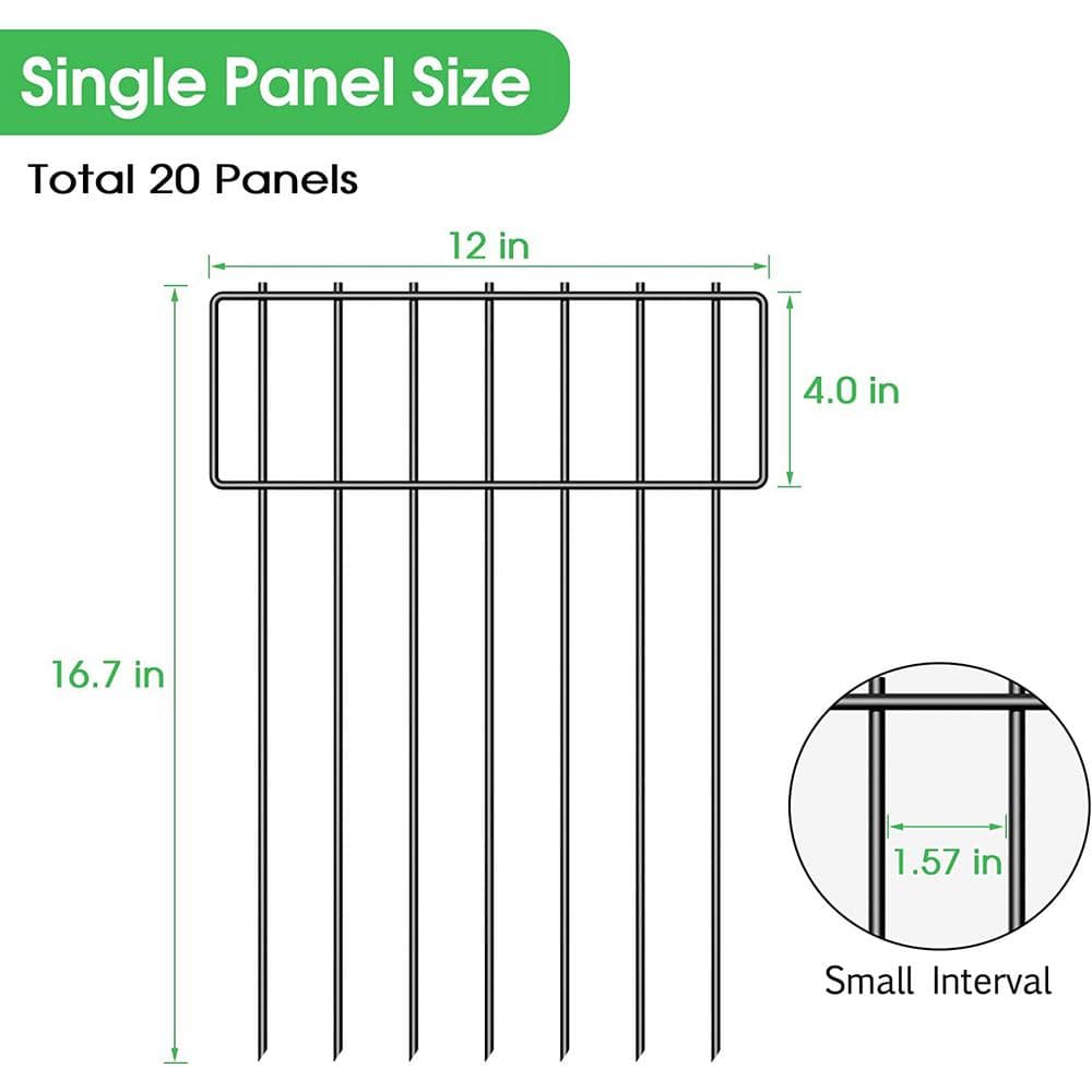 Oumilen (20-Pack) Barrier Fence Total 16.7 in. H x 20.8 ft. L Decorative Garden Fence Rustproof Metal Barrier Fence T Shaped LT-K238