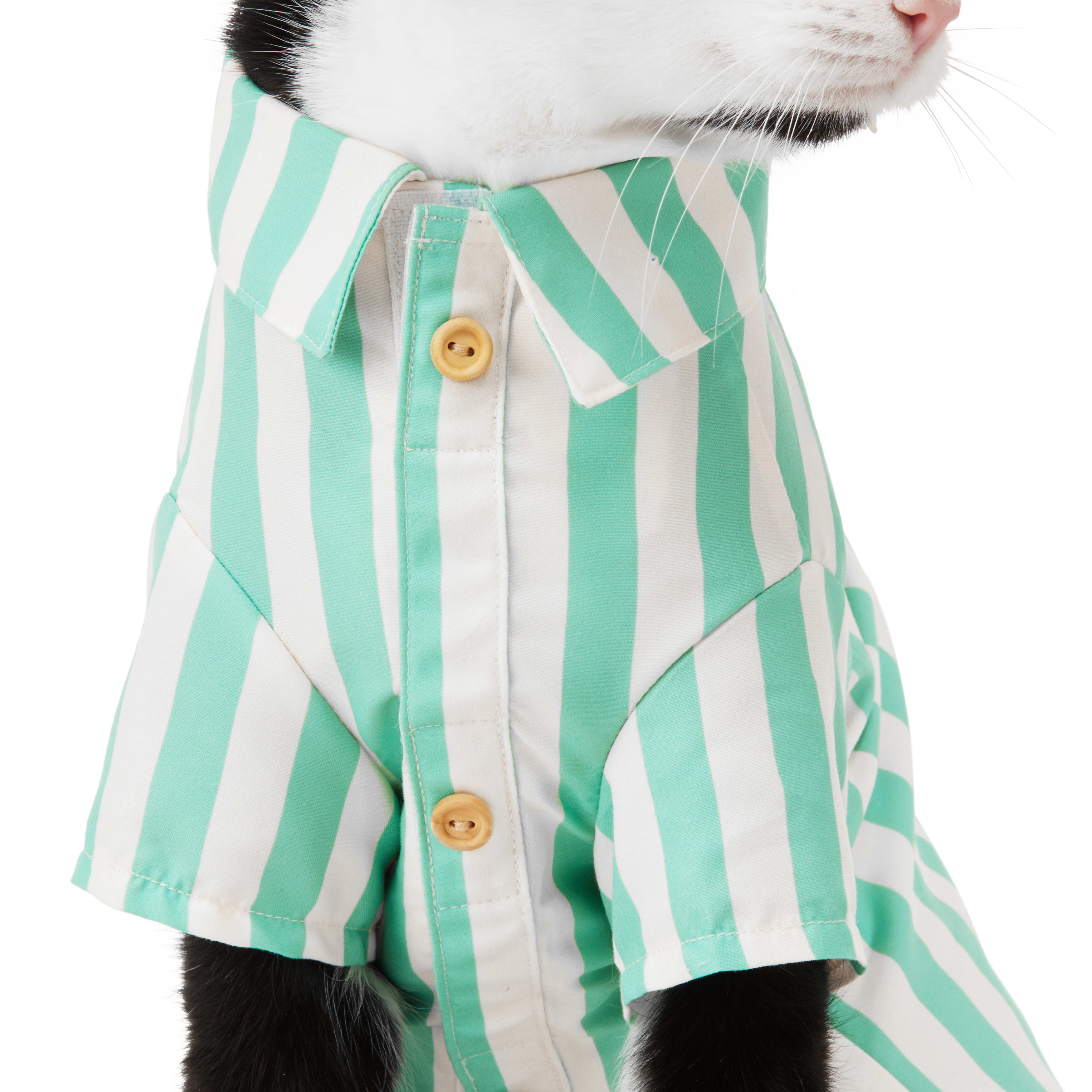 YOULY Green Stripe Shirt for Cats， Small/Medium