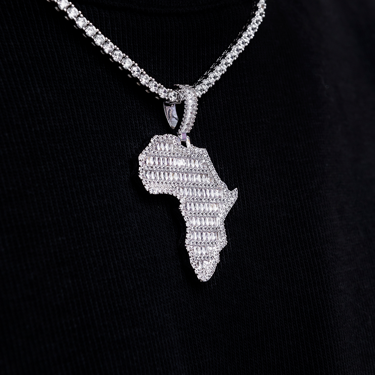 Iced Baguette Africa Pendant