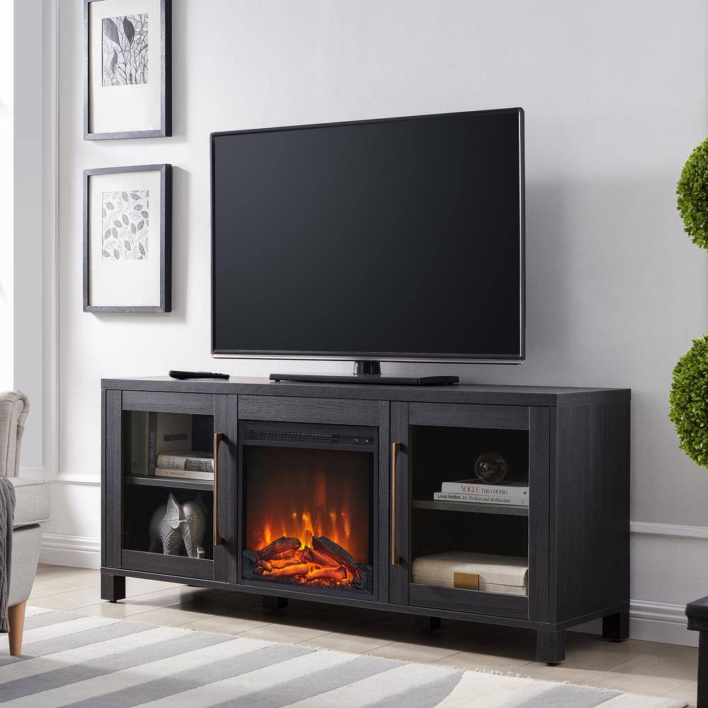 MeyerCross Quincy 58 in. Charcoal Gray TV Stand Fits TV's up to 65 in. with Log Fireplace Insert TV1131