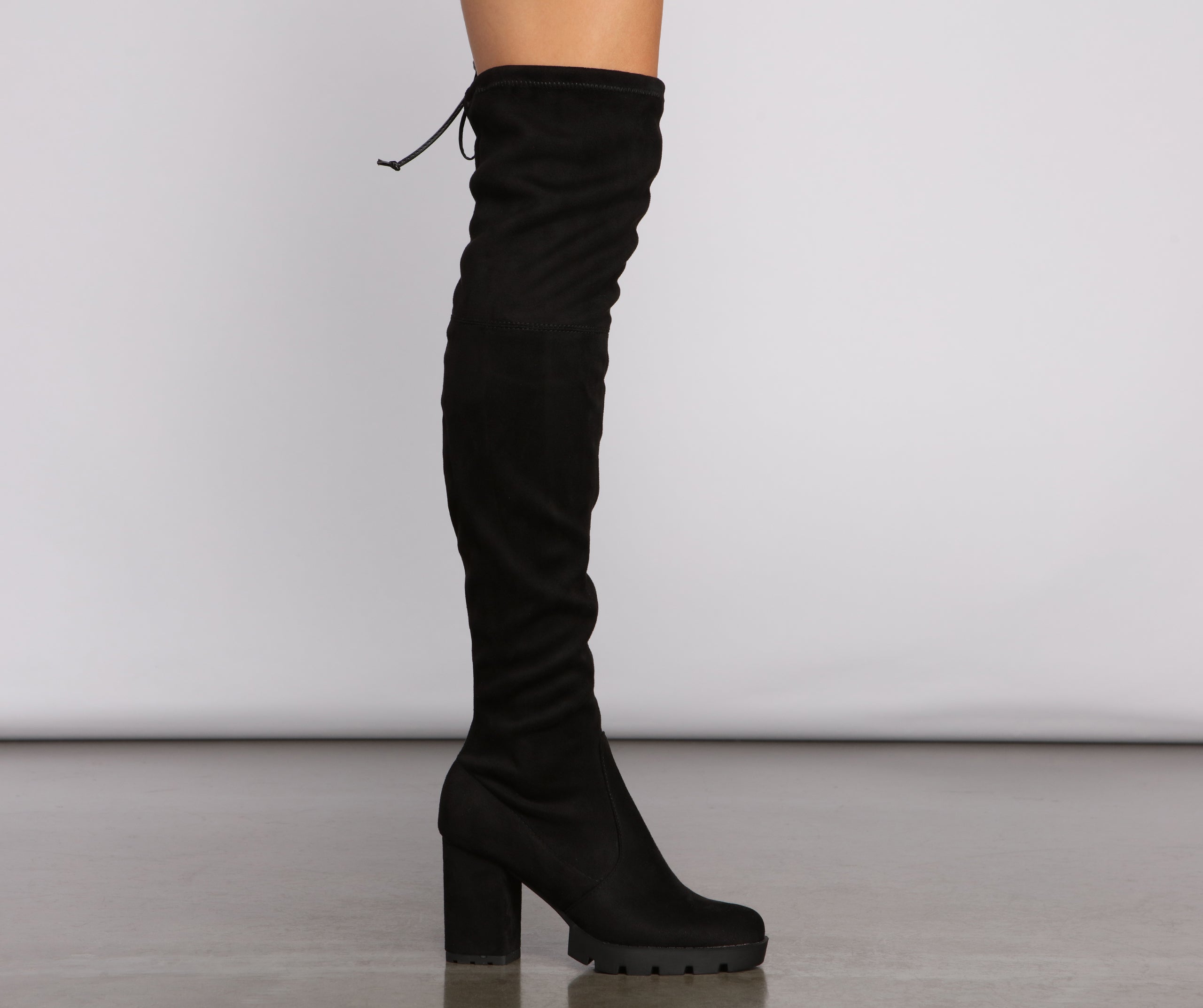 Faux Suede Over The Knee Lug Sole Boots