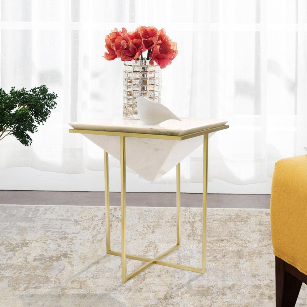 Pasargad Home Perama Marble and Stainless Steel Side Table   Contemporary   Side Tables And End Tables   by Pasargad Home  Houzz