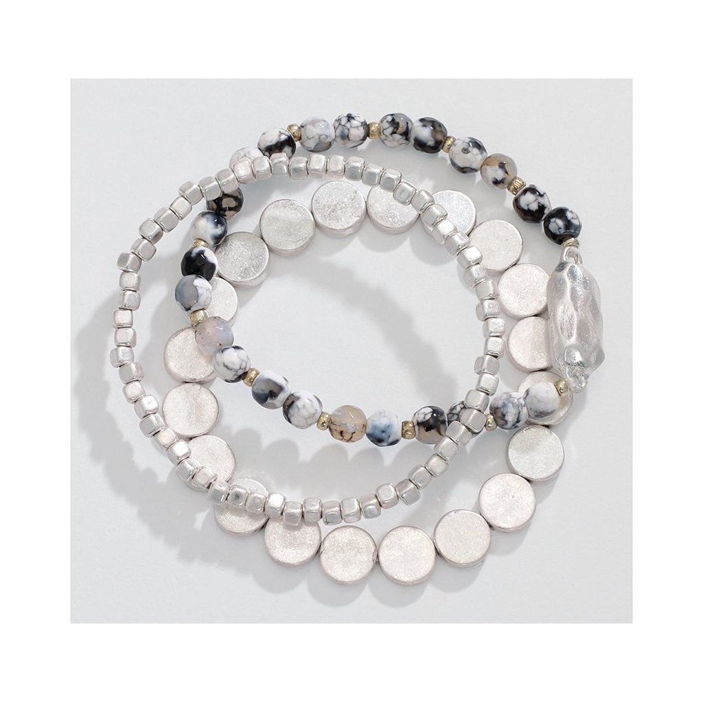 Periwinkle by Barlow  Three strands of burnished silver with labradorite -Bracelet