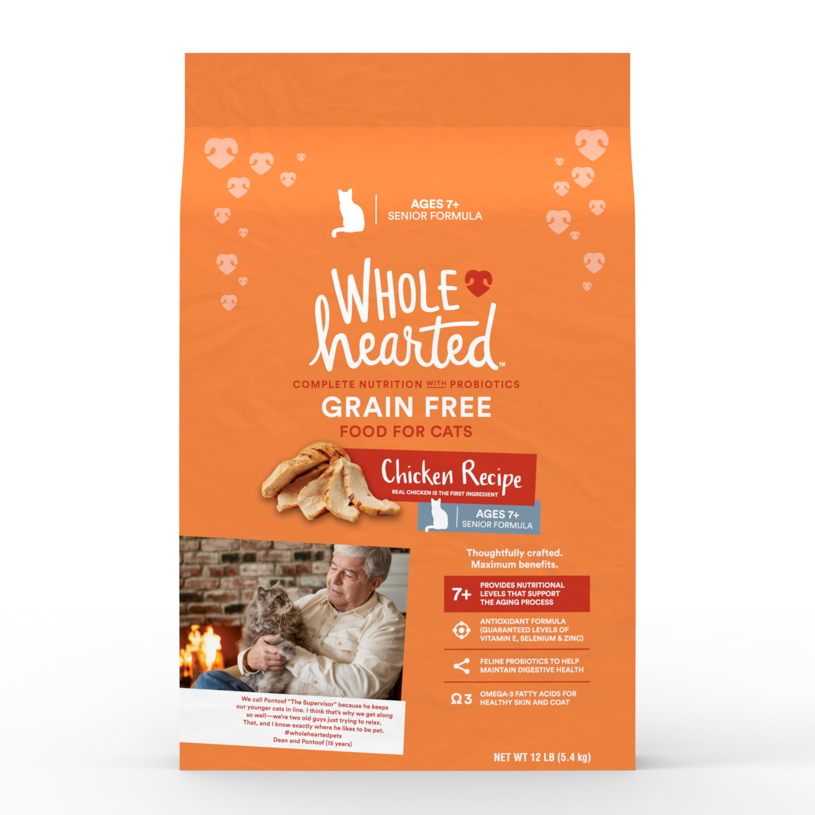 WholeHearted Grain Free Senior Chicken Recipe Dry Cat Food， 12 lbs.