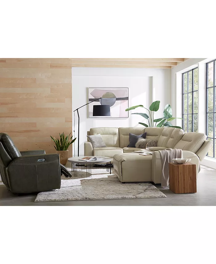 Macy's CLOSEOUT! Blairemoore 5-Pc. Leather Power Chaise Sectional with 1 USB Console and 2 Power Recliners