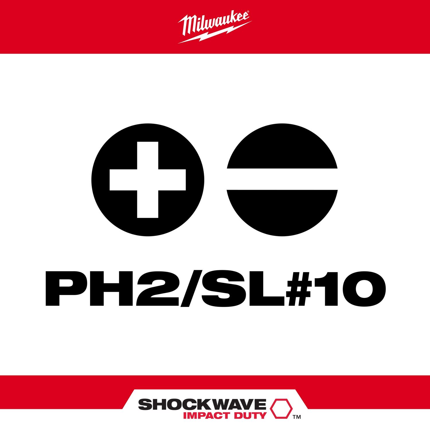 MW Shockwave Phillips/Slotted PH2/SL#10 X 2-3/8 in. L Impact Double-Ended Power Bit Steel 1 p