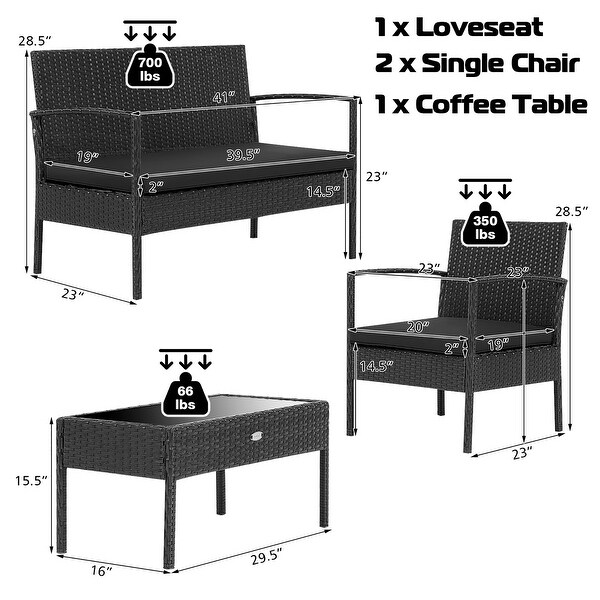 Costway 4 PCS Patio Rattan Furniture Set Cushioned Sofa Armrest Garden