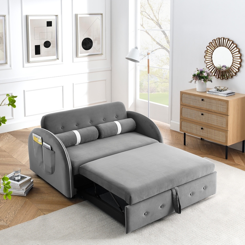 Pull Out Sleep Sofa Bed  2 in 1 Velvet Sofa 2 Seater Loveseats Sofa