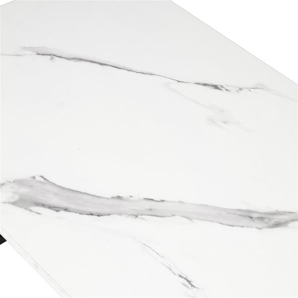 Artisasset 2 Layers 1.5cm Thick MDF Imitation Marble Rectangle Tabletop Iron Coffee Table White - 39.37*20*17.91 inchs