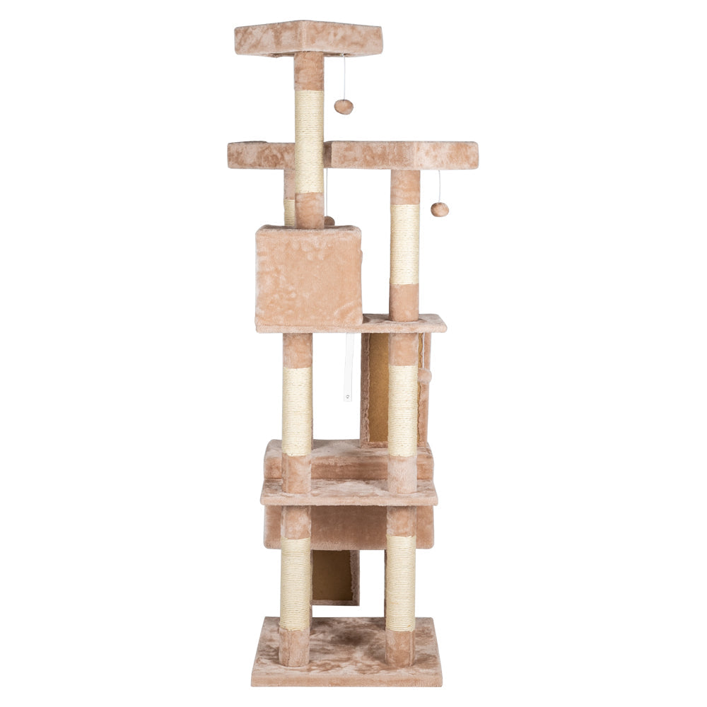 Pefilos 66" Cat Tree, Multi-Level Play House Climber Activity Centre, Cat Tower Stand Furniture with Scratching Posts Dangling Ball, Cat Condo for Kittens Cats and Pet, Beige