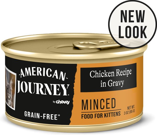 American Journey Kitten Minced Chicken Recipe in Gravy Grain-Free Canned Cat Food， 3-oz， case of 24