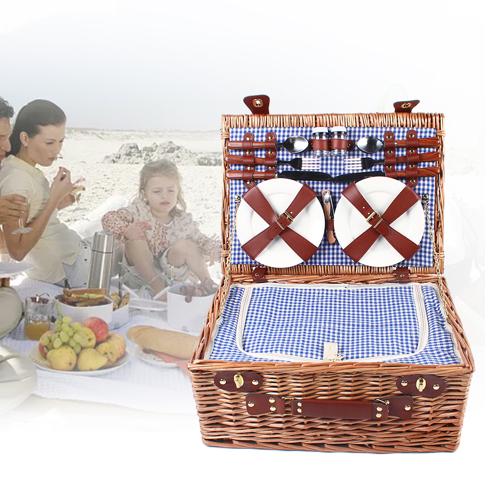 Miumaeov Wicker Picnic Basket Sets for 4 Persons with Insulation Layer Portable Brown