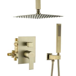 Boyel Living 1-Spray Patterns with 2.66 GPM 10 in. Ceiling Mount Dual Shower Heads with Rough-In Valve Body and Trim in Brushed Gold SMD-88009BG