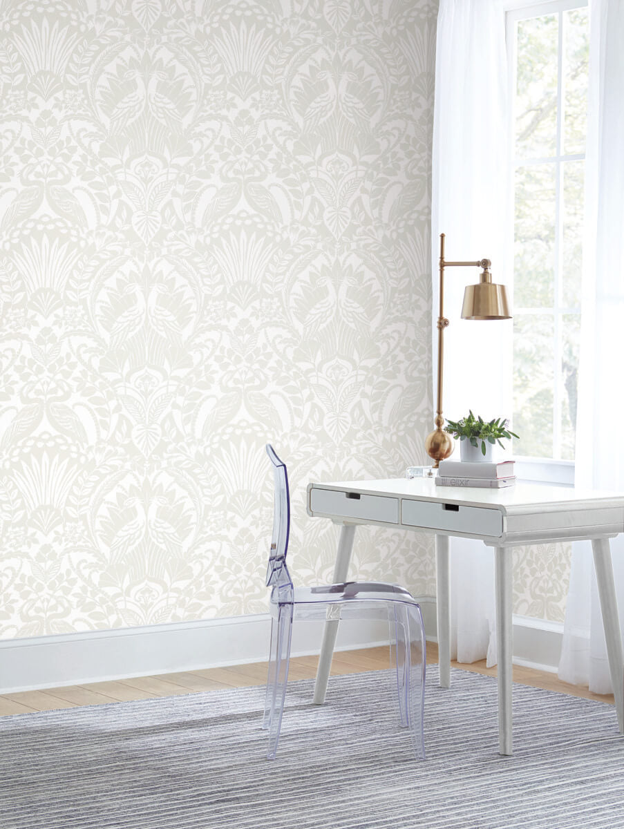 Egret Damask Wallpaper in Neutral/White from Damask Resource Library