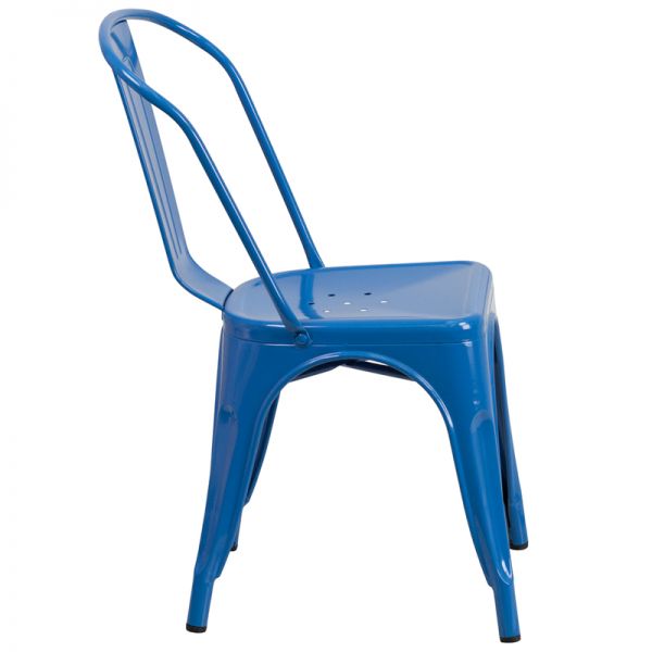 Perry Commercial Grade Blue Metal Indoor-Outdoor Stackable Chair