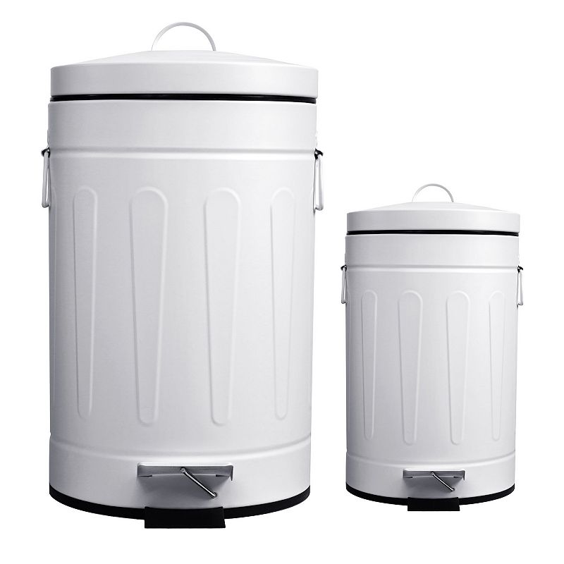 3.2 Gal./12-Liter and 0.8 Gal./3 Liter Old Time Style Round  White  Metal Step-on Trash Can Set