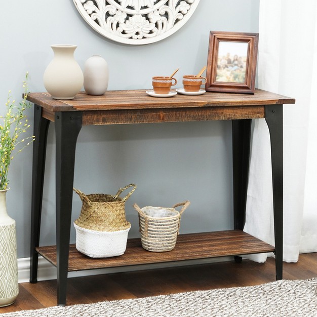 Luxenhome Dark Brown Wood And Black Metal 1 shelf Console And Entry Table