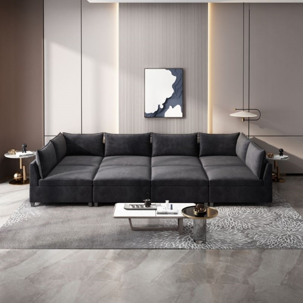 Devion Furniture Modern U  Shaped Fabric Sectional Sofa in Dark Gray   Sectional Sofas   by Homesquare  Houzz