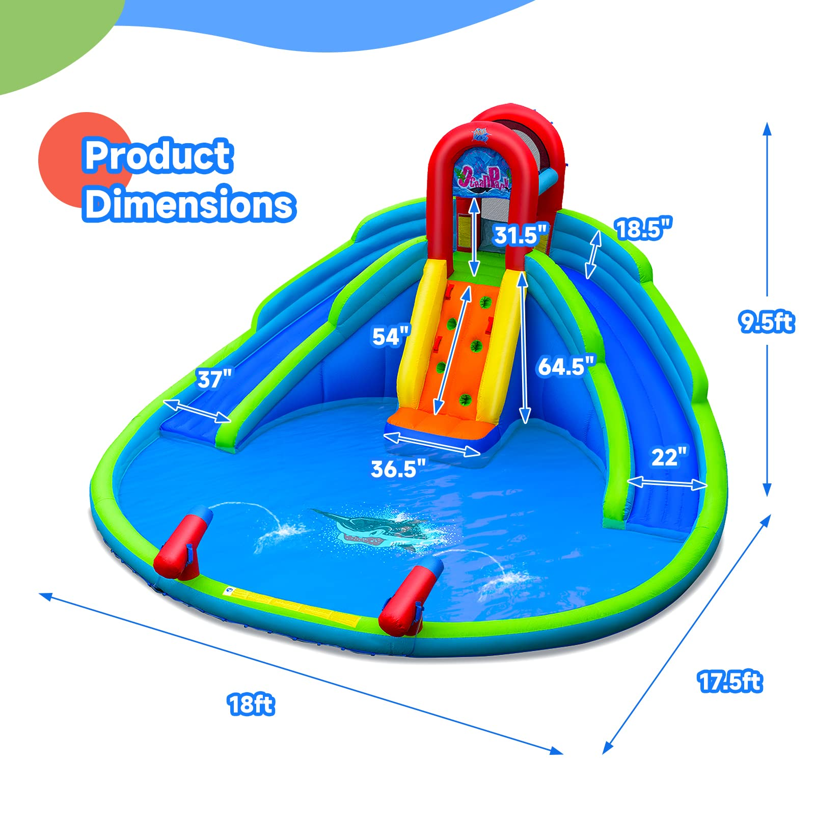 Inflatable Water Slide for Kids, Mighty Kids Inflatable Water Park w/Splash Pool