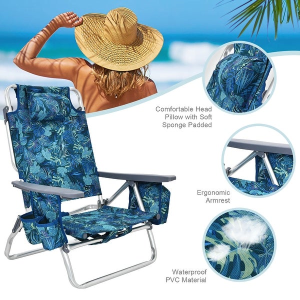 2 or 4-Pack Folding Beach Chair 5-Position Outdoor Reclining Chairs