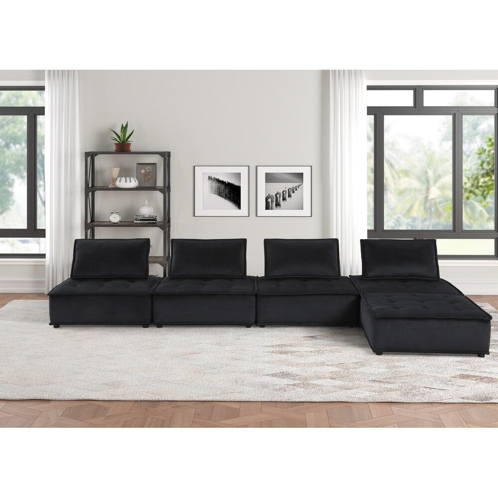 Modern Velvet 5 Pc Sectional Sofa with Modern Aesthetic and Tufted Seating  for Livingroom  Bedroom and Office