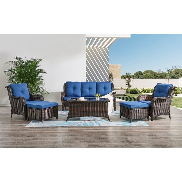 Pocassy 6 Piece Outdoor Wicker Conversation Sofa Set