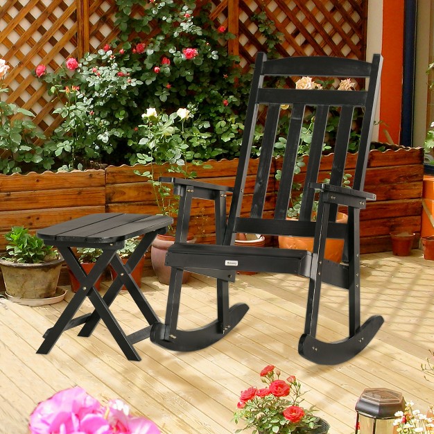 Outsunny Wooden Rocking Chair Set 2 piece Outdoor Porch Rocker With Foldable Table For Patio Backyard And Garden