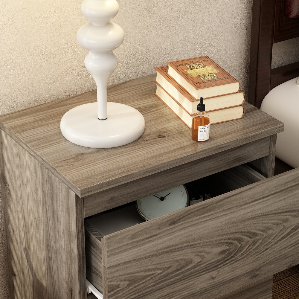 Nightstand Bedside Table Wood 2 Drawer End Table White/Brown