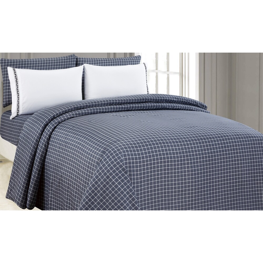 6 Piece Printed Sheet Set with Embroidered Pillowcases  Modern Plaid