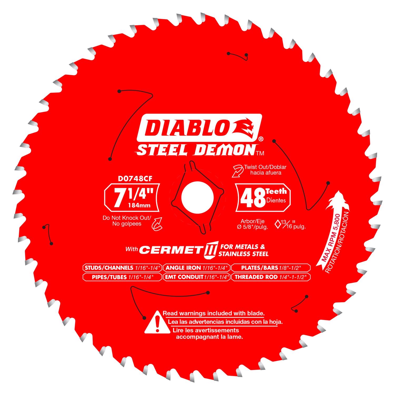 Diablo Steel Demon 7-1/4 in. D X 5/8 in. Cermet Carbide Circular Saw Blade 48 teeth 1 pc