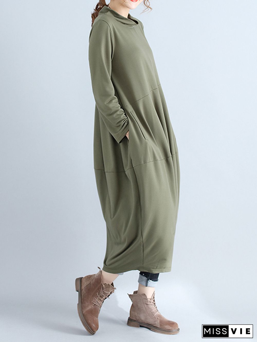 Casual Loose Plus Size Solid Color Hooded Midi Dresses