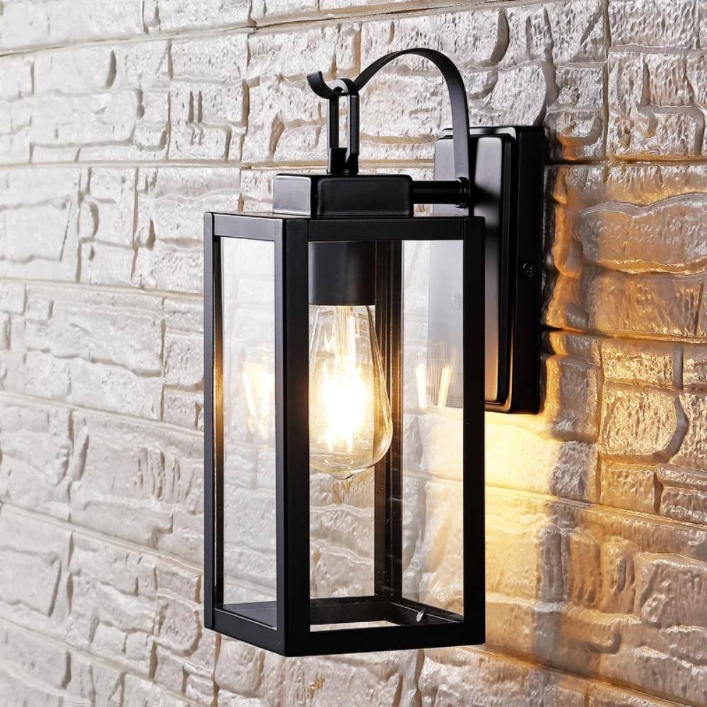 Hukoro Martin 1-Light Matte Black Outdoor Wall Lantern Sconce with Clear Glass FAY-US-OD-142-B-2