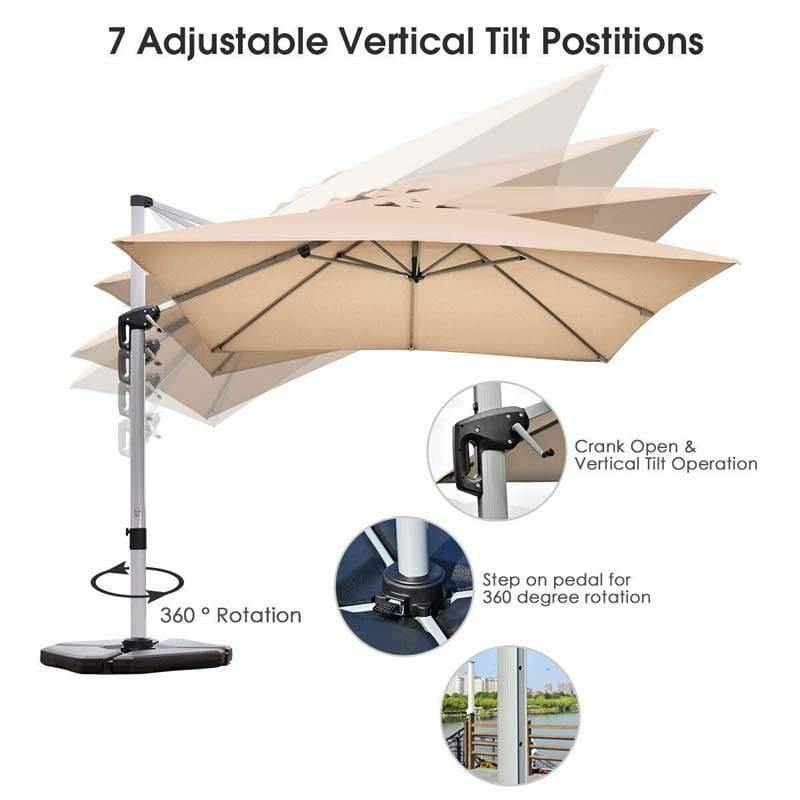 10 FT 360 Degree Tilt Aluminum Square Large Outdoor Patio Offset Cantilever Umbrella for Pool Deck Backyard