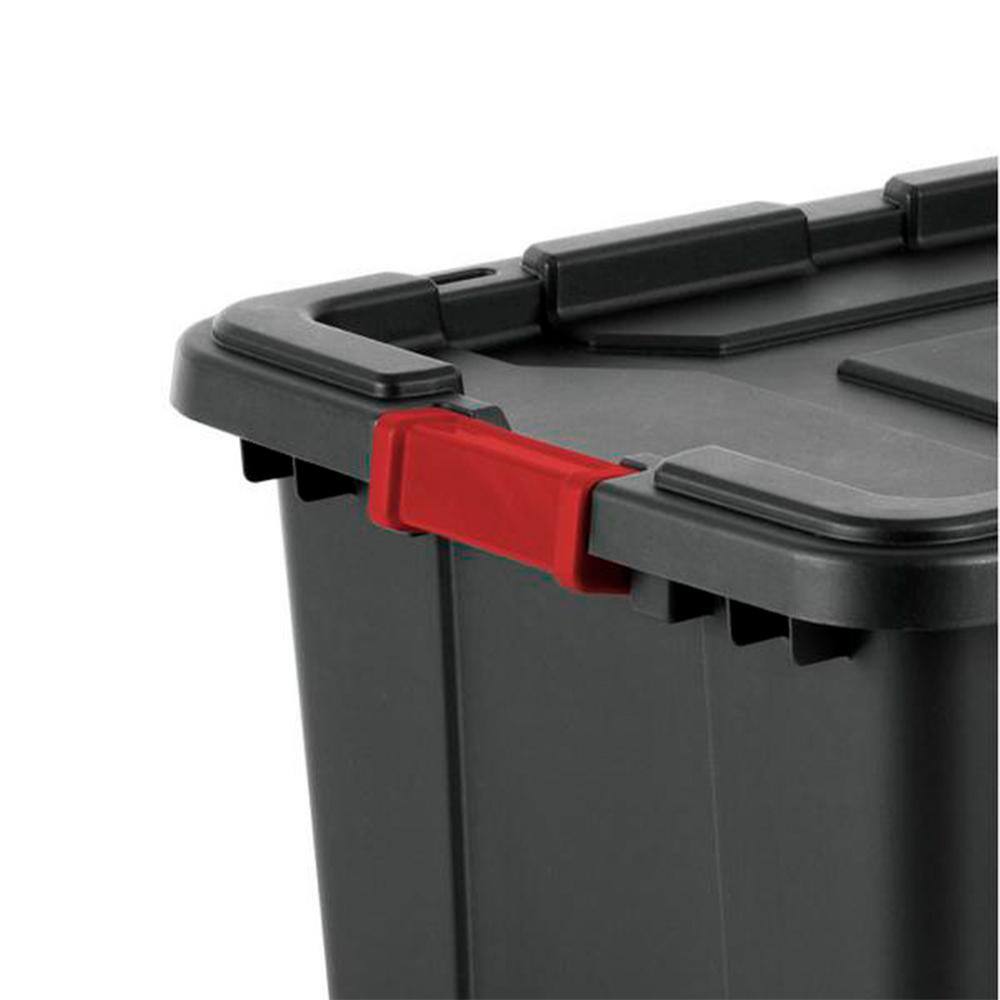 Sterilite 27-Gallon Durable Rugged Industrial Tote wRed Latches in Black (4 Pack) 4 x 14669004