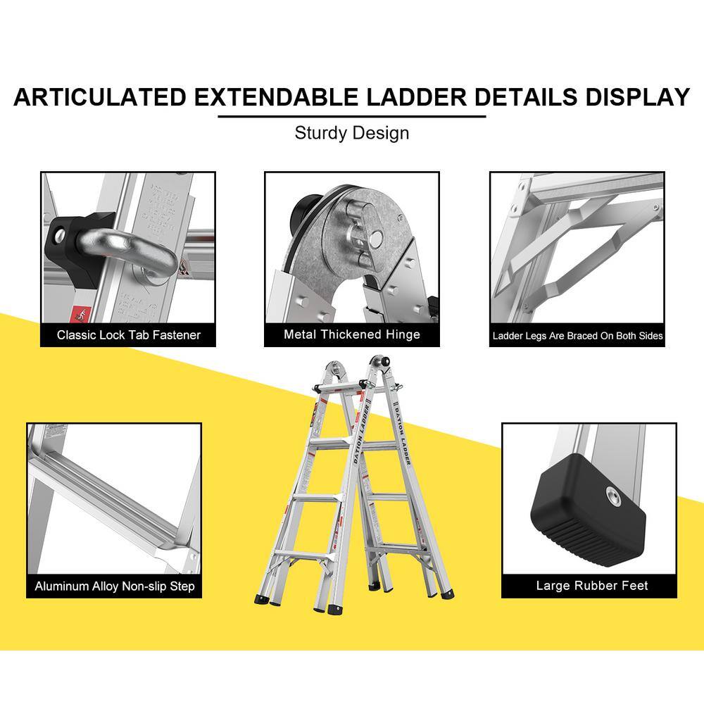 14 ft. Aluminium Alloy Articulated Telescoping Multi-Position A-Type Extension Ladder 250 lbs. Load Capacity Yea-LKD0-XRB